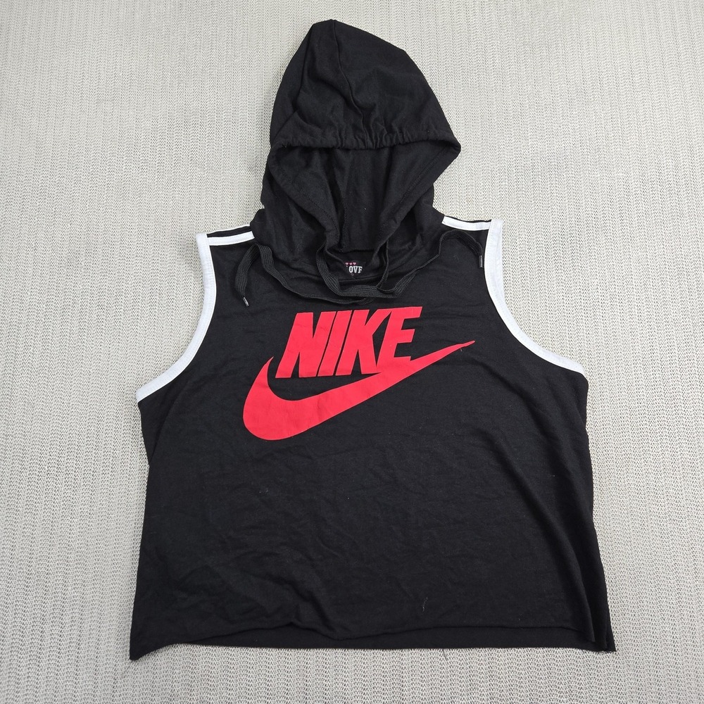 LOVE LOVE LOVE Shirt Womens 1X Black Sleeveless Hooded Nike Logo Graphic Tank